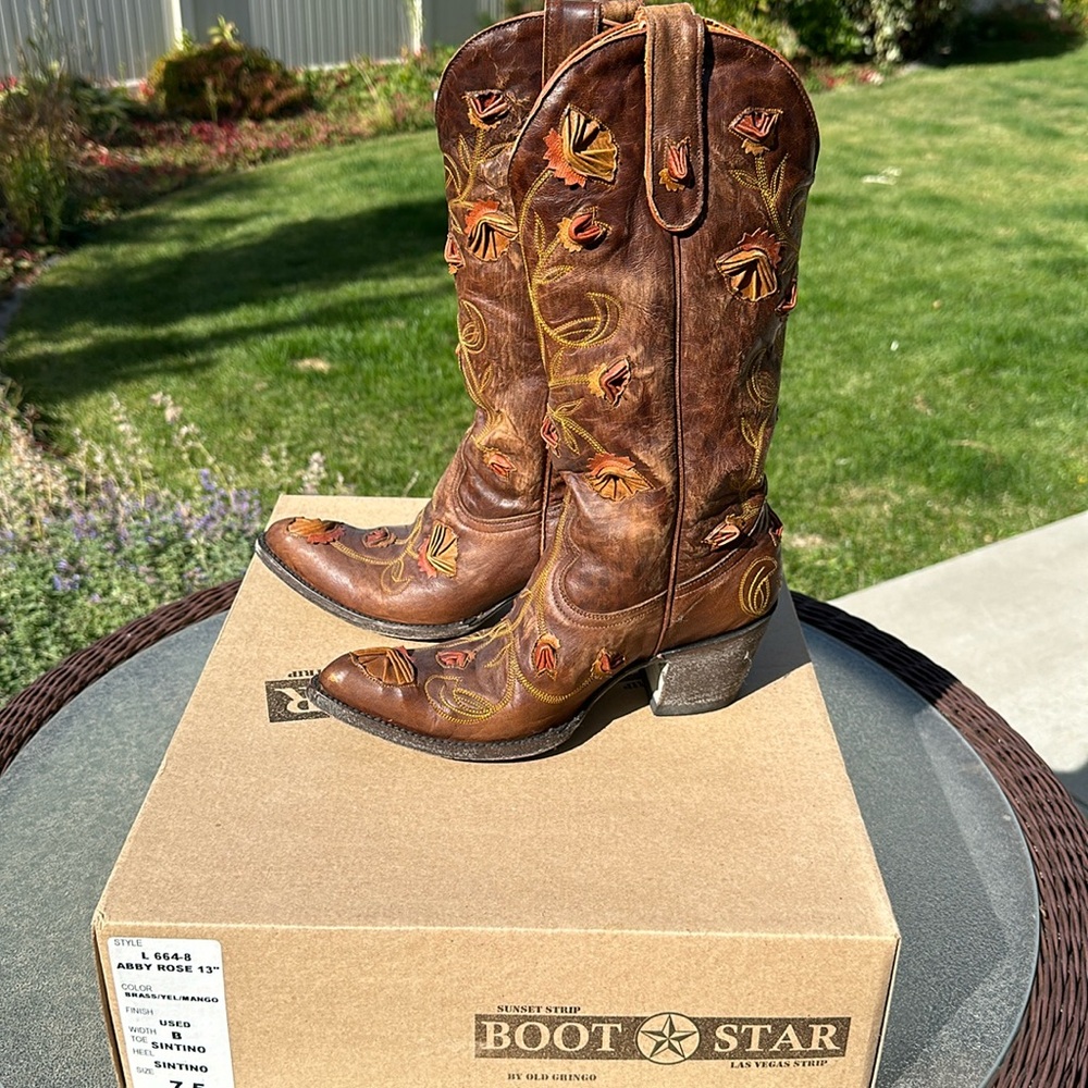 Old Gringo/Boot Star Brown Leather Embroidered Heeled Cowboy Boots